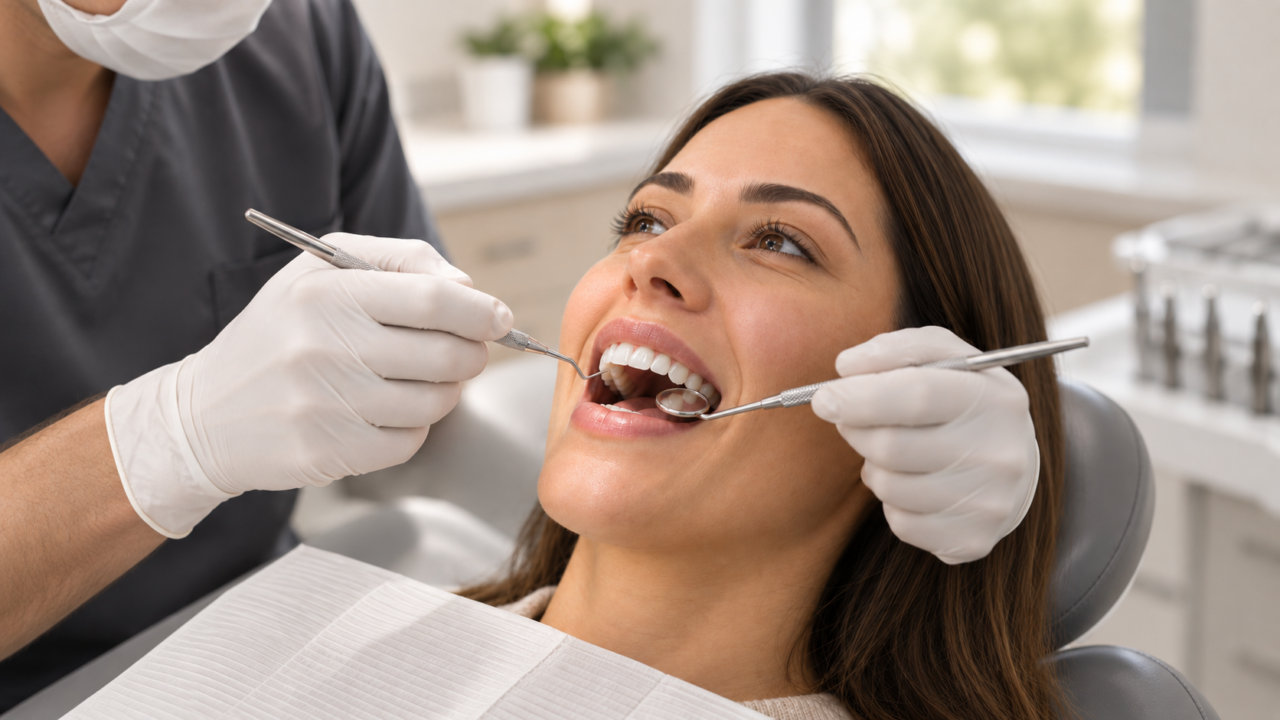 A patient reclining in the dental chair during a check-up
