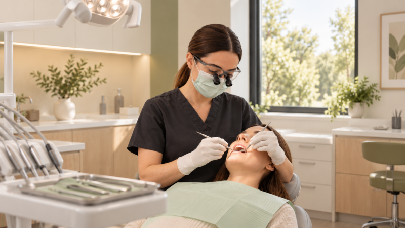 A dentist treating a patient in a modern surgery